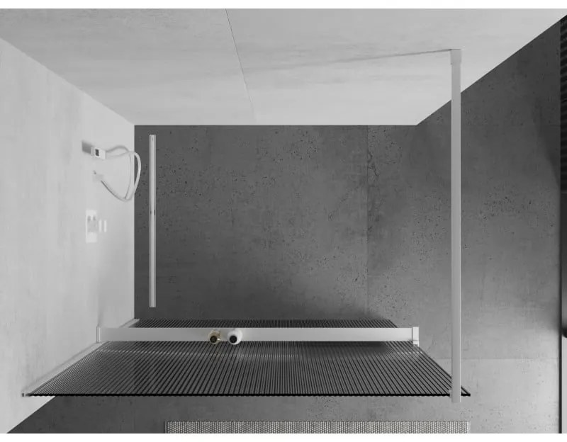 Mexen Kioto+, sprchová zástena Walk-In s poličkou a vešiakom 70 x 200 cm, 8mm sklo s rebrovým vzorom, biely profil, 800-070-121-20-09