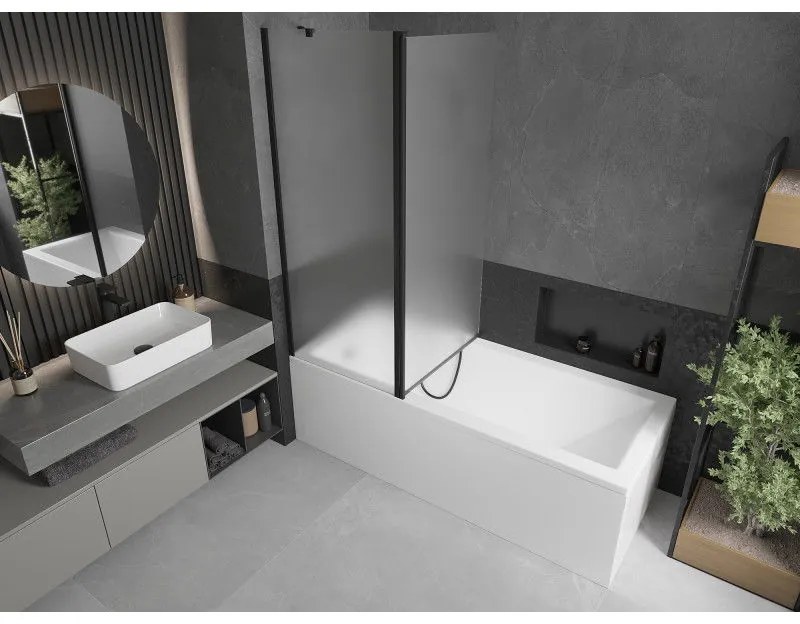 Mexen Flip, 1-krídlová vaňová zástena 140 x 150 cm, 6 mm námraza sklo, čierny profil, 894-140-101-70-30