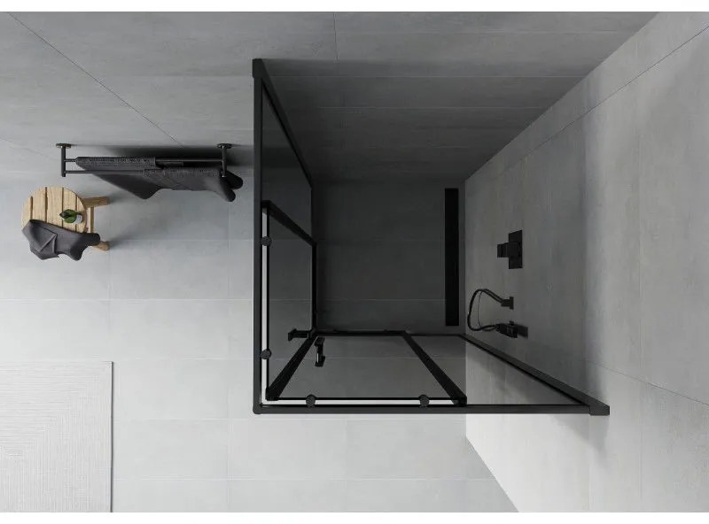 Mexen Rio, štvorcový sprchovací kút s posuvnými dverami 90(dvere) x 90(dvere) x 190 cm, 6mm šedé sklo, čierny profil, 860-090-090-70-40