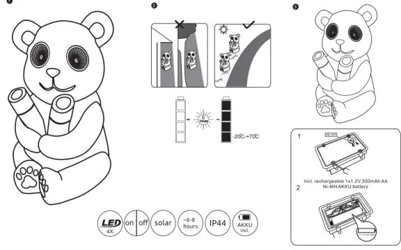Globo 33876 - LED Solárne svietidlo SOLAR LED/0,12W/3V IP44 panda