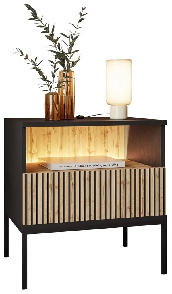 NOČNÝ STOLÍK ALESSIO DUB WOTAN / ČIERNY LED