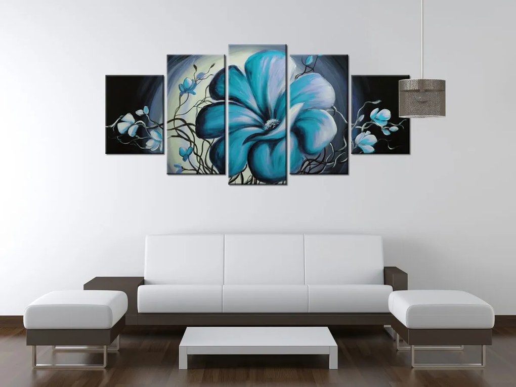 Gario Ručne maľovaný obraz Modrá živá krása - 5 dielny Rozmery: 100 x 70 cm