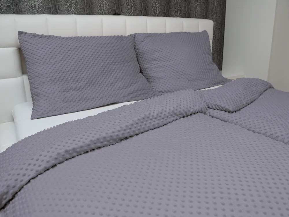 Biante Hrejivé posteľné obliečky Minky 3D bodky MKP-004 Tmavo sivé Jednolôžko 140x200 a 70x90 cm