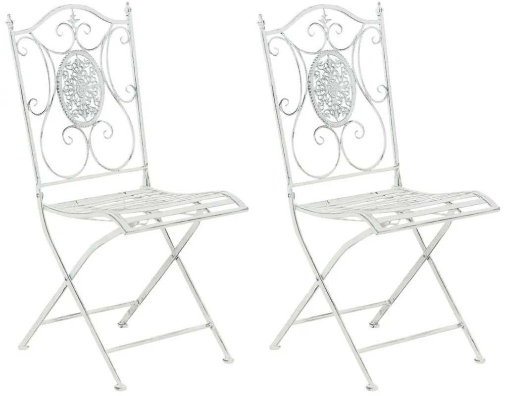 Kovová skladacia stolička Sibell (SET 2 ks) - Biela antik