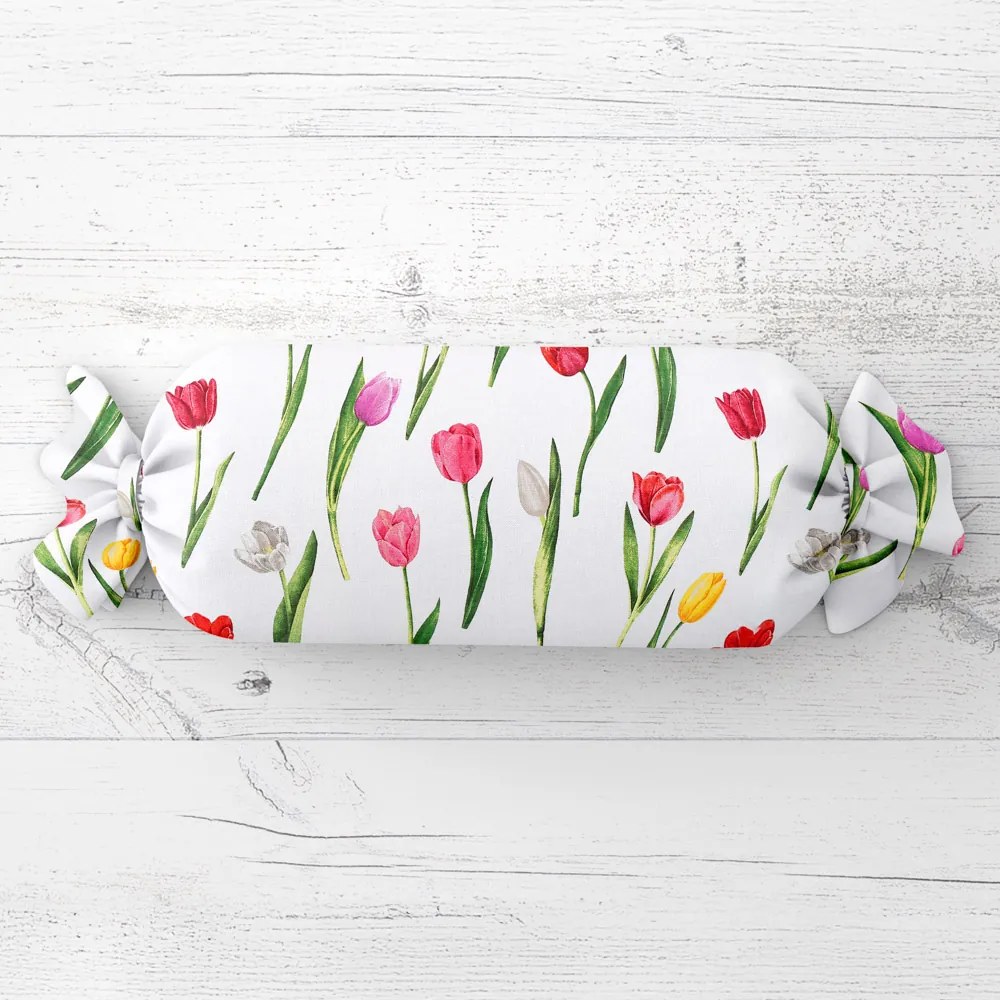 Biante Vankúš valec bonbon Sandra SA-506 Tulipány na bielom 15x40 cm