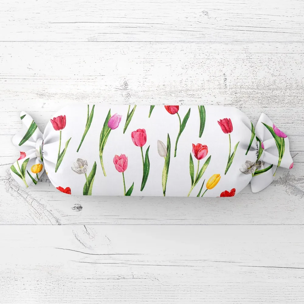 Biante Vankúš valec bonbon Sandra SA-506 Tulipány na bielom 15x80 cm