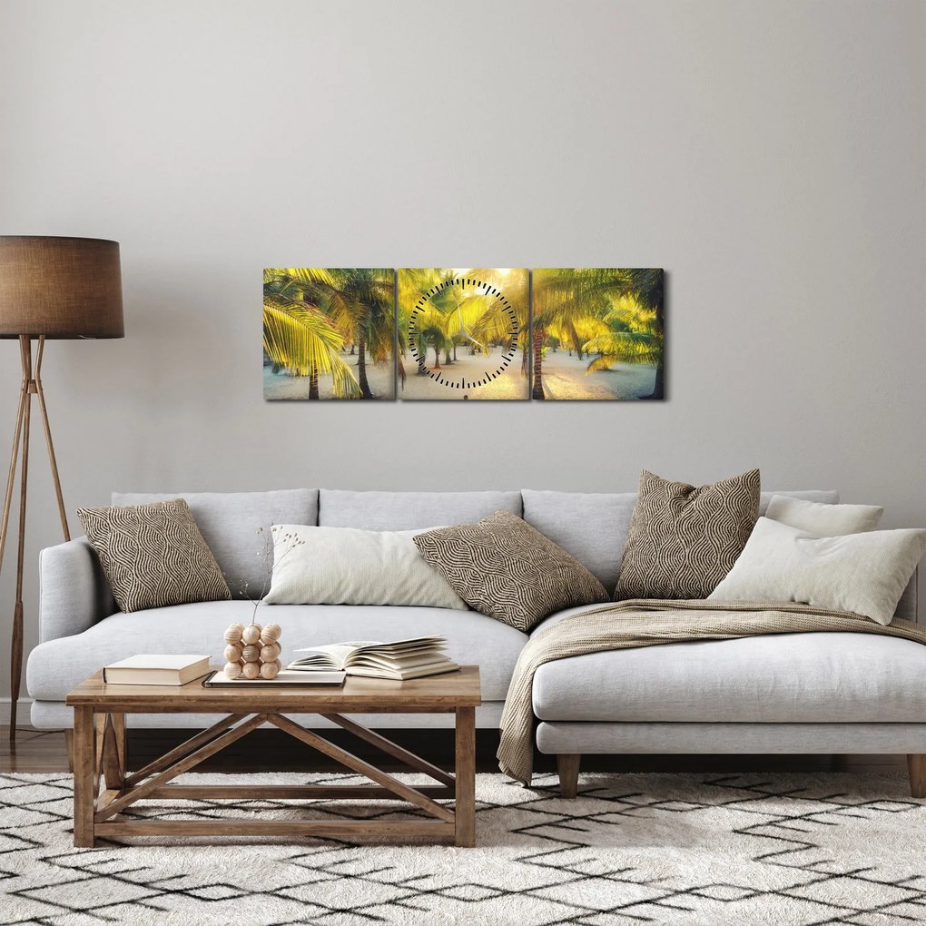 Obraz - Žena v palmách (s hodinami) (90x30 cm)