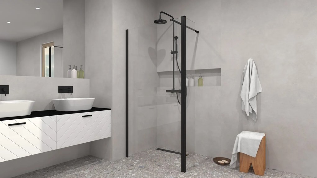 Besco Sprchovací kút Walk-In ECO-N BLACK 90x195 (100x195, 110x195, 120x195) - bez vaničky BESCO-Rozmery: šírka: 110