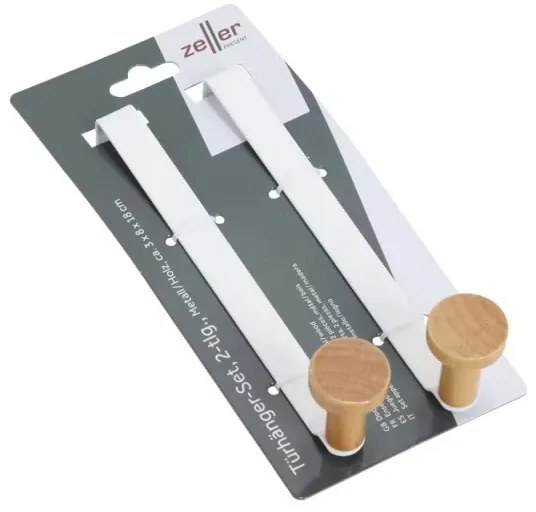 Zeller Present Háčik na dvere, biely kov, drevo, 2 ks v sade