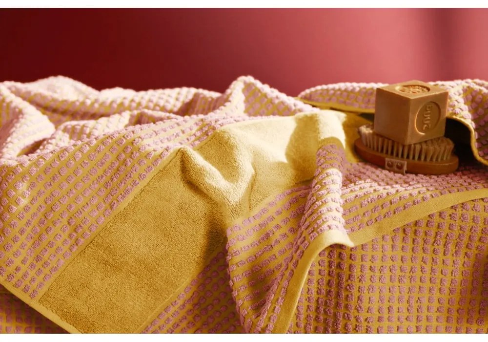 Žltá/ružová froté osuška z Bio bavlny 70x140 cm Check – JUNA