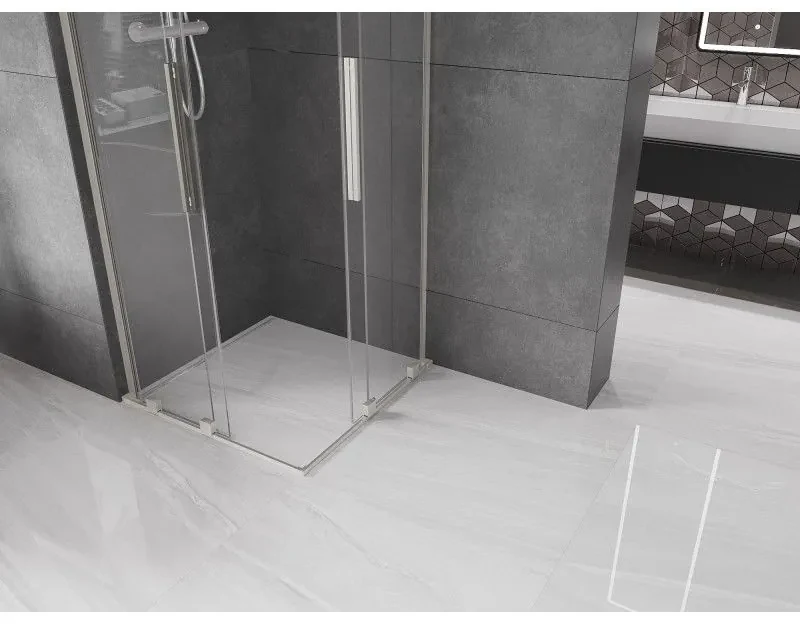 Mexen Velar L Duo, sprchový kút s posuvnými dverami 90 x 90 cm, 8mm číre sklo, brúsená oceľ, 871-090-090-02-03-97