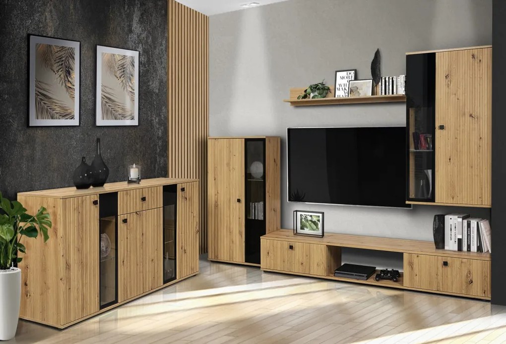 Obývacia stena Salsa, dub artisan/lamelový efekt