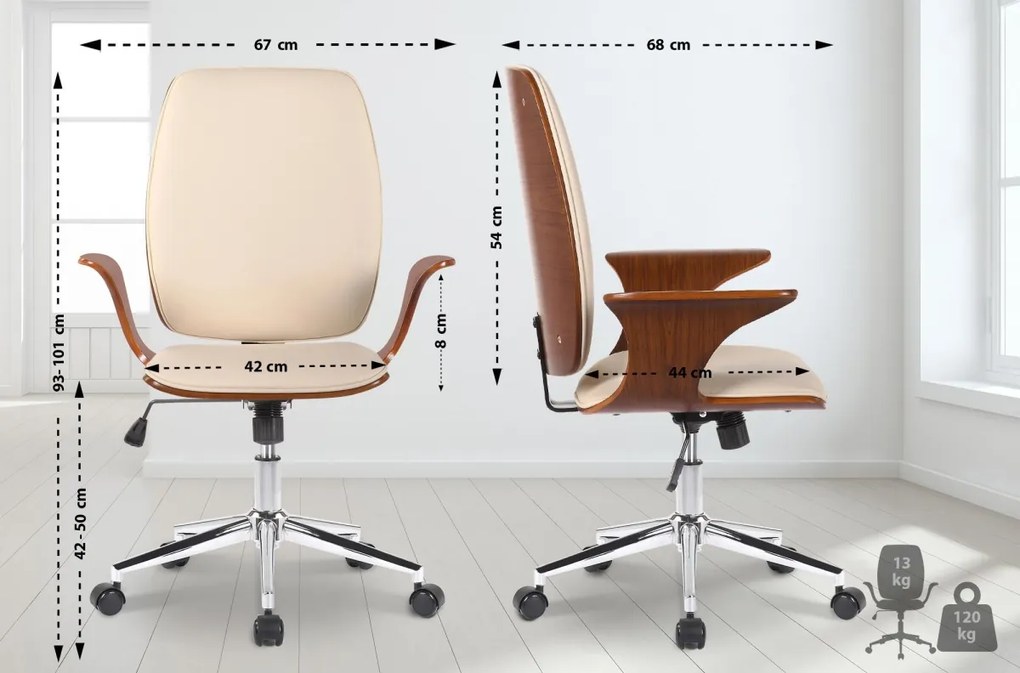 Design-Shop Kancelárska stolička Burbank - koženka, drevo orech - Krémová