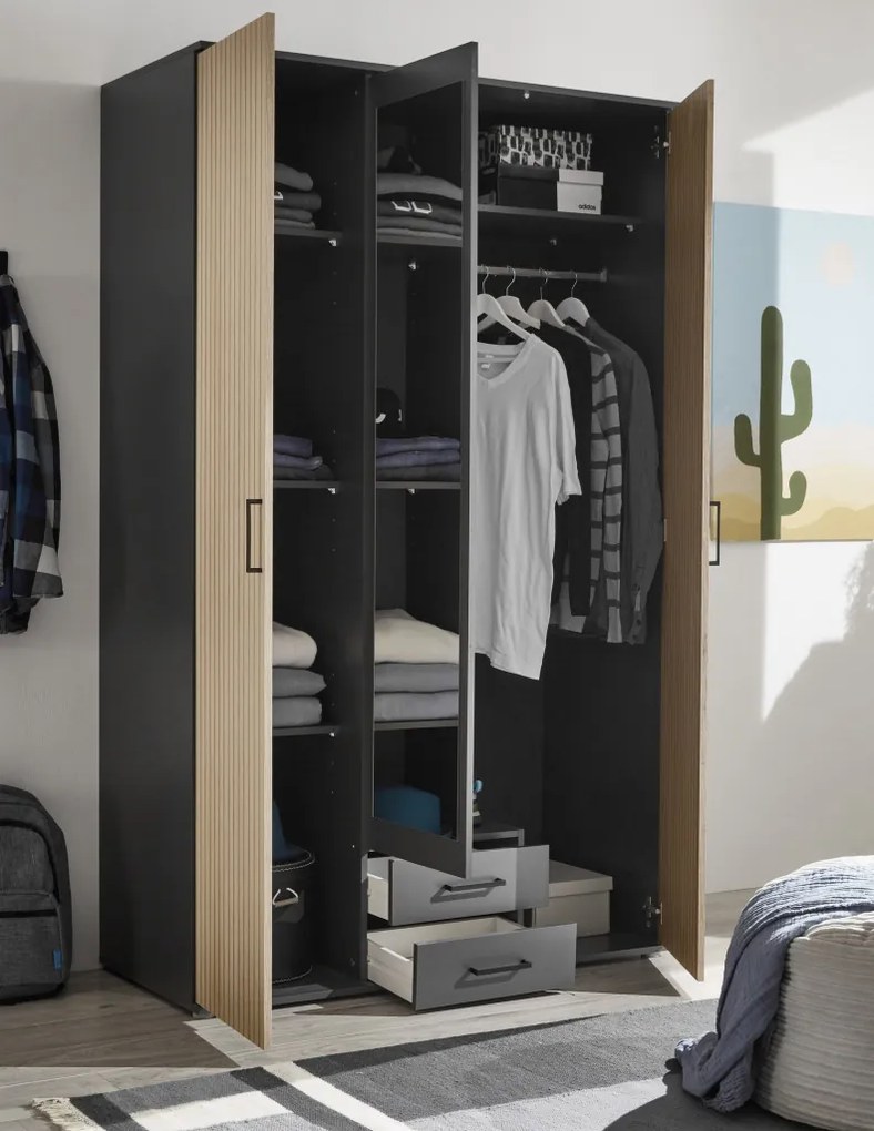 Šatníková skriňa Laurie, 120 cm, grafit/dub