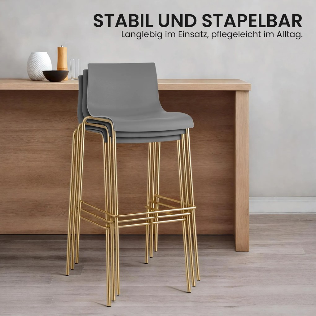 Sada 2 ks barových stoličiek Hoover plast, zlaté nohy - sivá
