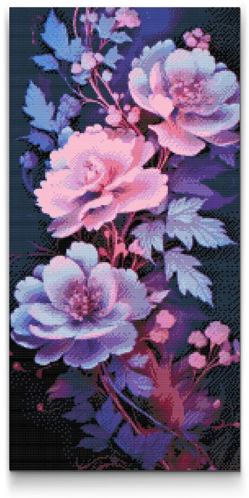 Gario Diamantové maľovanie Modro fialové ruže Rozmery: 40 x 80 cm, Rámovanie: Iba zrolované plátno, Diamanty: Okrúhle