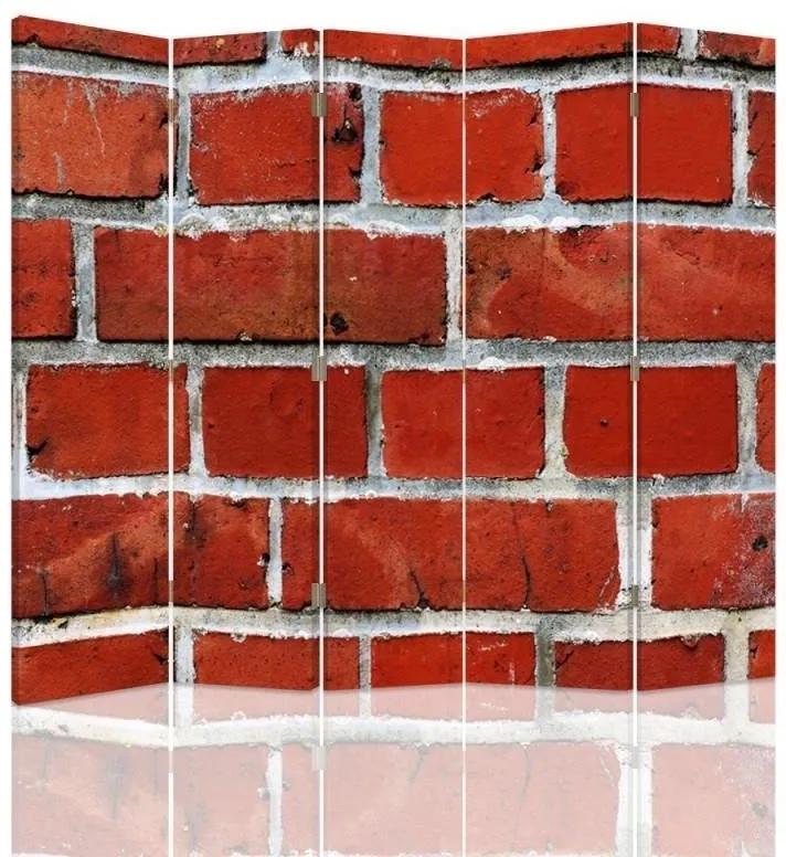 Ozdobný paraván Textura stěny Brick - 180x170 cm, päťdielny, obojstranný paraván 360°