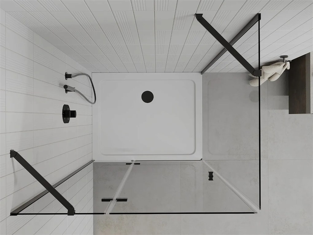 Mexen Roma, sprchovací kút s 1-krídlovými dverami 110 (dvere) x 100 (stena) cm, 6mm číre sklo, čierny profil, slim sprchová vanička 5cm biela s čiernym sifónom, 854-110-100-70-00-4010B