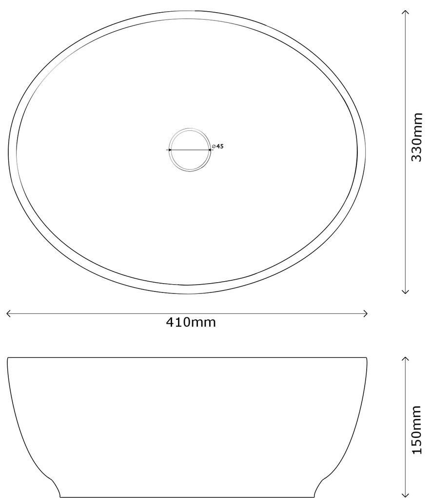Gamma Lilo, umývadlo na dosku 410x330x150 mm, biela s čiernym okrajom, GMA-UC-LILO