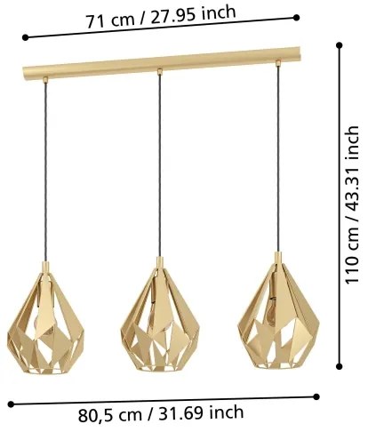 Eglo 43909 - Luster na lanku CARLTON 3xE27/60W/230V
