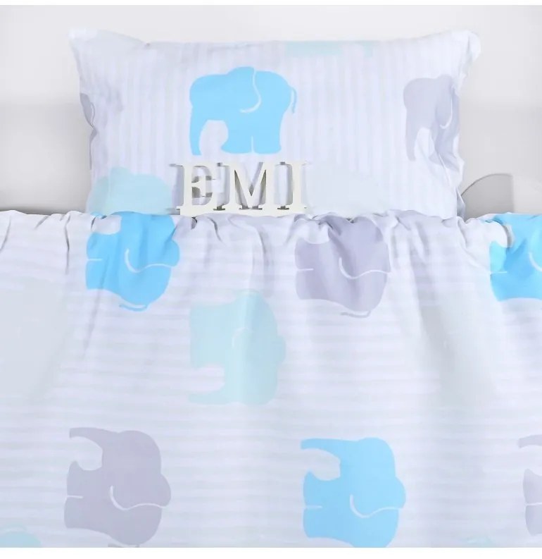 Obliečky detské bavlnené sloník tyrkysový EMI, Detský set 90x130 + 45x65