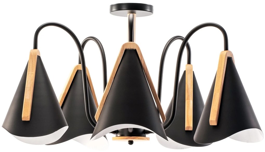 Toolight - Škandidávska závesná lampa 5-ramenná 5xE27 60W APP442-CP, čierna-hnedá, OSW-03696
