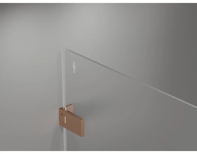 Mexen Lunar-F, 1-krídlový sprchový kút so skladacími dverami, ľavý, 95 x 70 cm, 8mm číre sklo, medený profil, 836-095-070-65-00-L