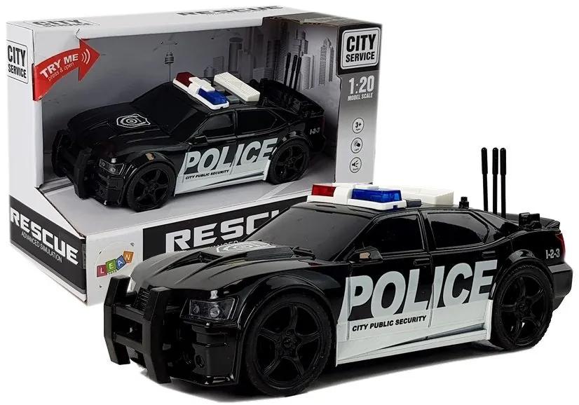 LEAN TOYS Policajné auto na naťahovanie 1:20 so zvukmi a svetlami - čierne