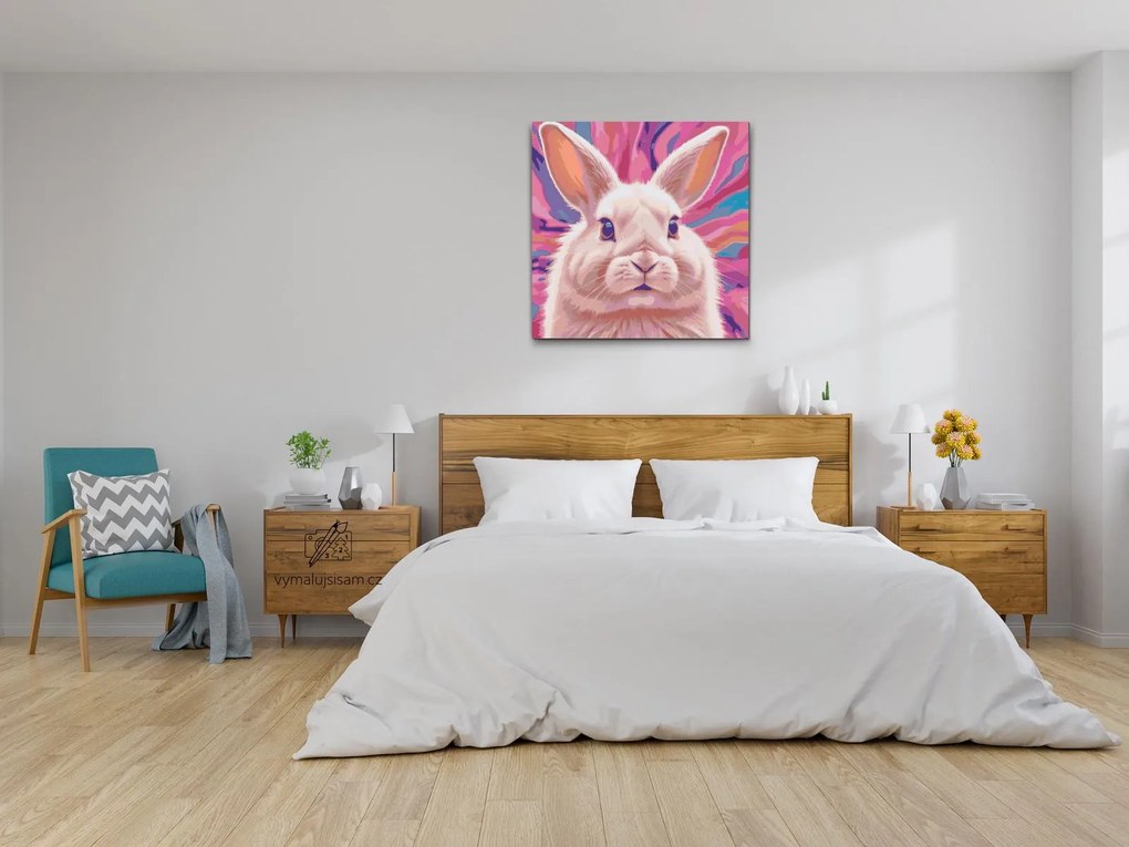 Gario Maľovanie podľa čísel Zajačik v odtieňoch ružovej Rozmery: 50 x 50 cm, Rámovanie: S vnútorným rámom