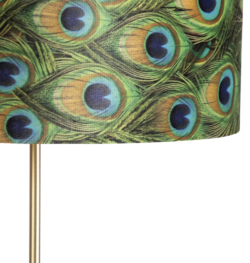 Stojaca lampa zlatá/mosadzná s tienidlom z velúru Peacock 40/40 cm - Parte