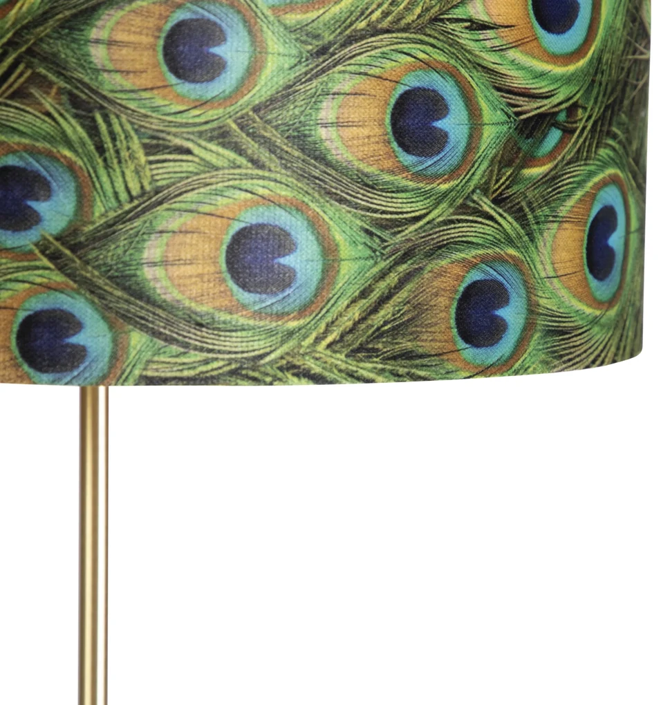 Stojaca lampa zlatá/mosadzná s tienidlom z velúru Peacock 40/40 cm - Parte