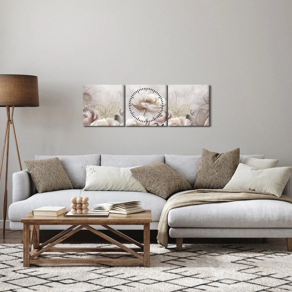 Obraz - Ružové kríky (s hodinami) (90x30 cm)