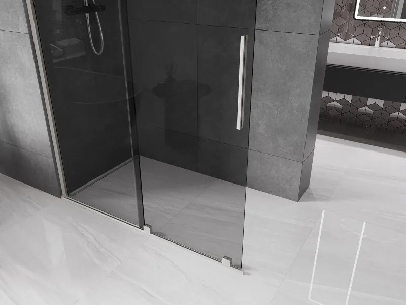 Mexen Velar, sprchová zástena s posuvnými dverami Walk-in 160 x 200 cm, 8mm šedé sklo, brúsená oceľ, 871-160-000-43-97
