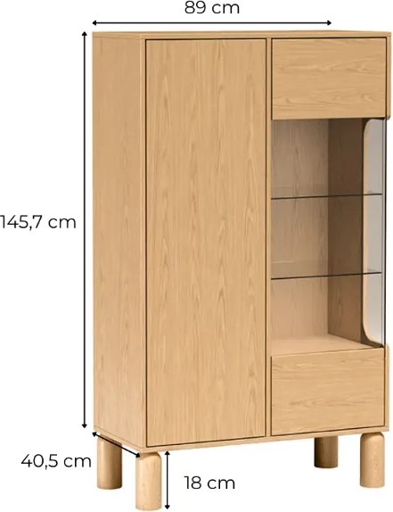 Moderná vitrína CAJA dub bookmatch 90 cm