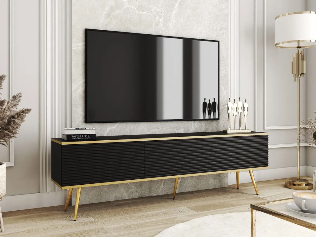 Tv stolík/skrinka Oanisew II, Farby:: biela / biela + zlatá