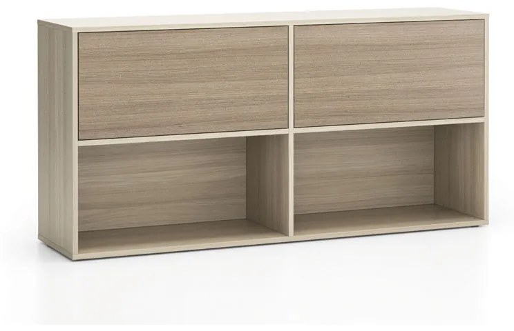 Kancelársky policový regál LAYERS, dlhý, 2 boxy, 1582 x 400 x 777, dub prírodný / dub morený