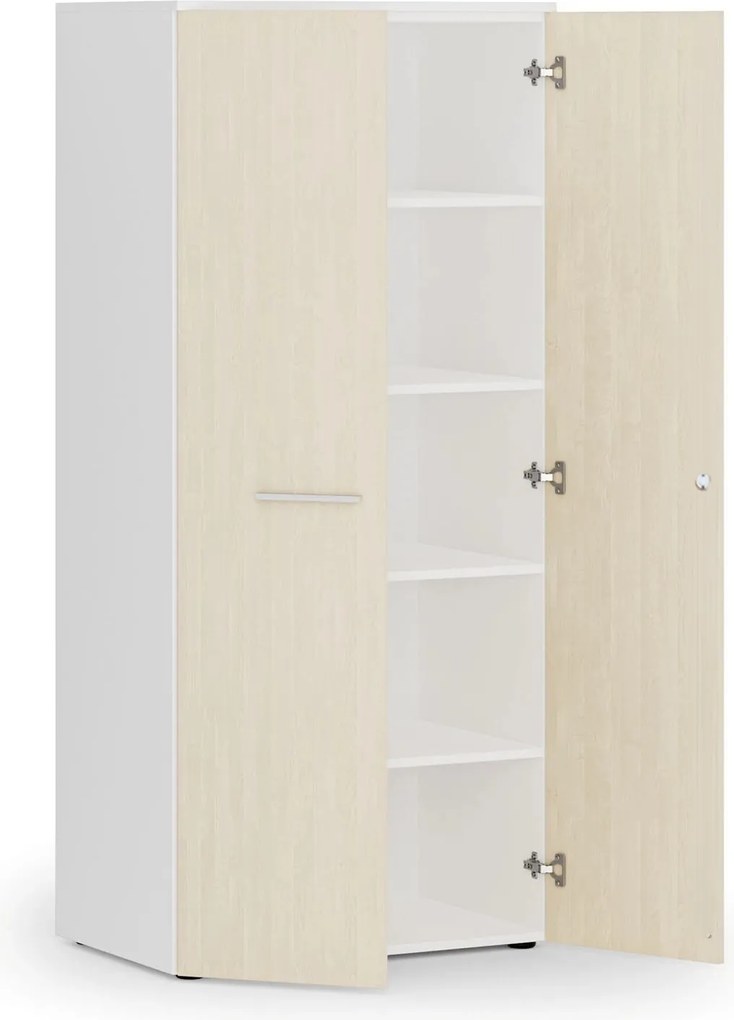 Kancelárska policová skriňa PRIMO WHITE s dverami, 800 x 500 x 1781 mm, biela/breza