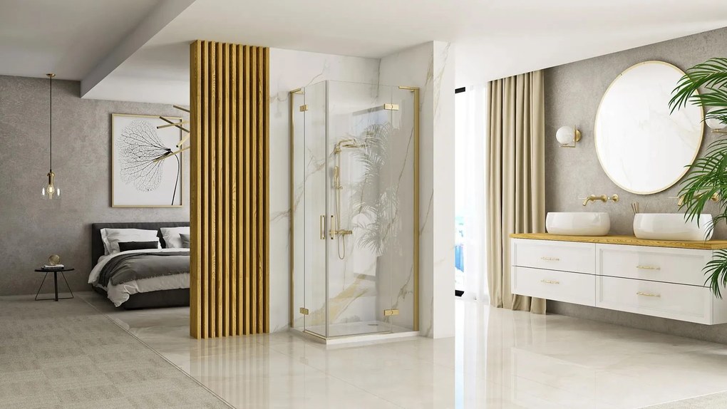 Rea Hugo Double, sprchová kabína 100(dvere)x80(dvere)x200,5 cm, zlatá matná, KPL-K0410