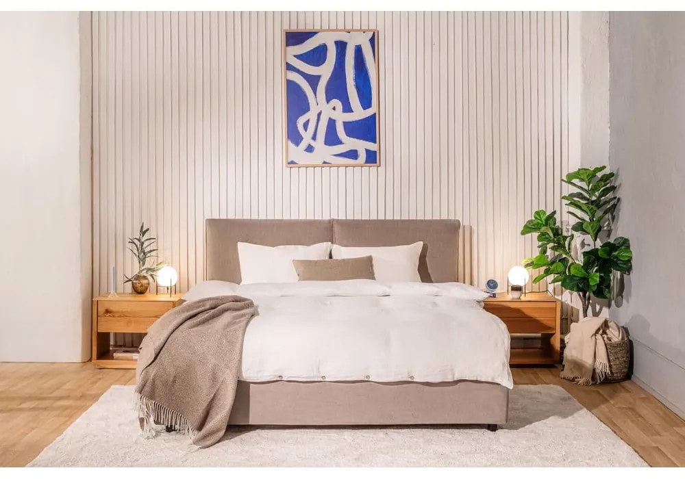 Čalúnená dvojlôžková posteľ taupe s úložným priestorom s roštom 180x200 cm Myra Pillow – Bonami Selection