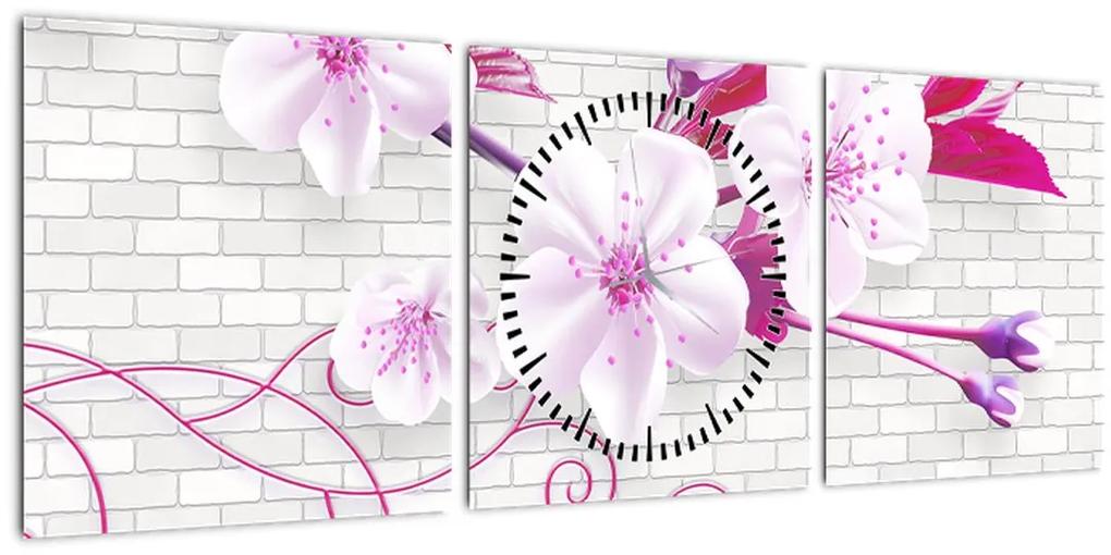 Obraz vetvičky s kvetmi (s hodinami) (90x30 cm)