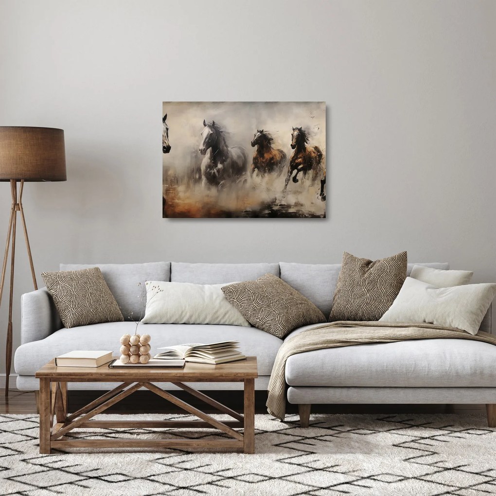 Sklenený obraz - Olejomaľba koní (70x50 cm)