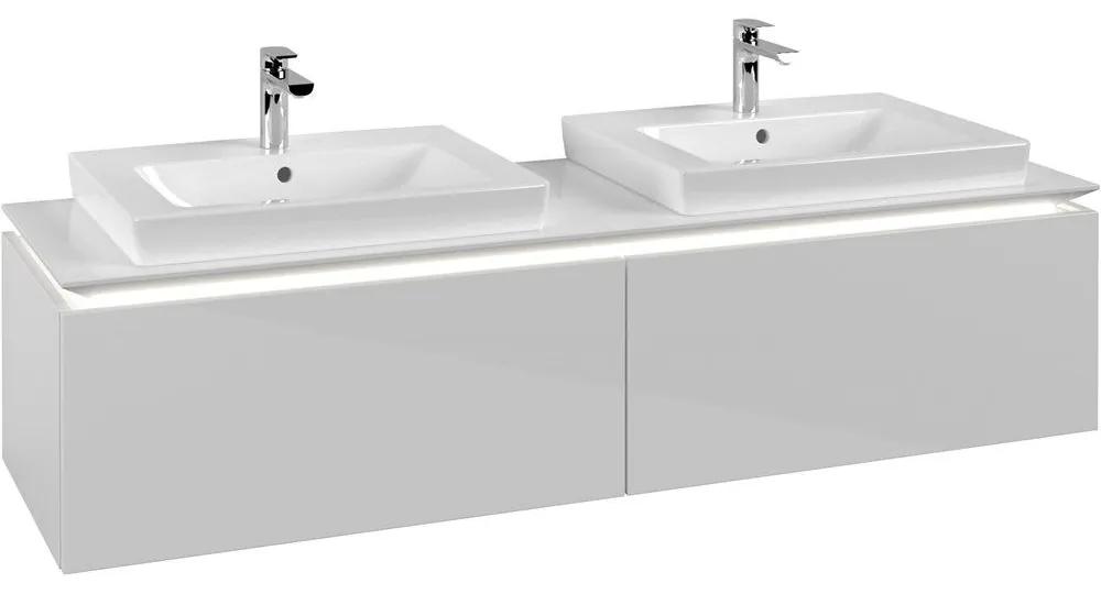 VILLEROY &amp; BOCH Legato závesná skrinka pod dve umývadlá, 2 zásuvky, s LED osvetlením, 1600 x 500 x 380 mm, Glossy White, B692L0DH