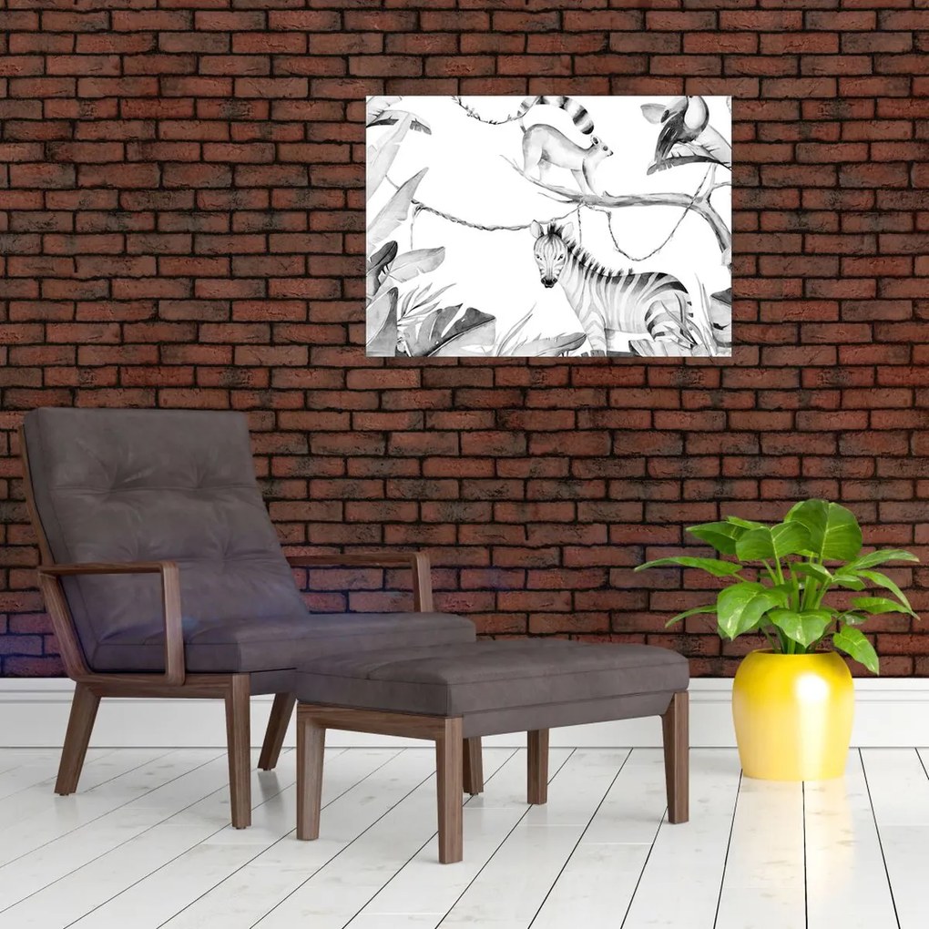 Sklenený obraz - Akvarelová džungľa (70x50 cm)