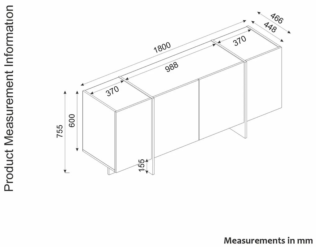 Dizajnová komoda Sakeena 180 cm čierna