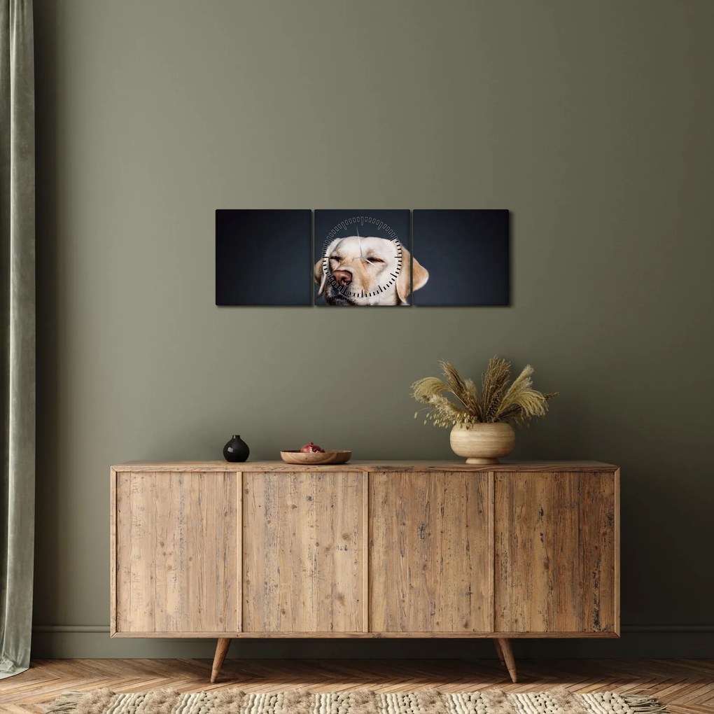 Obraz labradora (s hodinami) (90x30 cm)