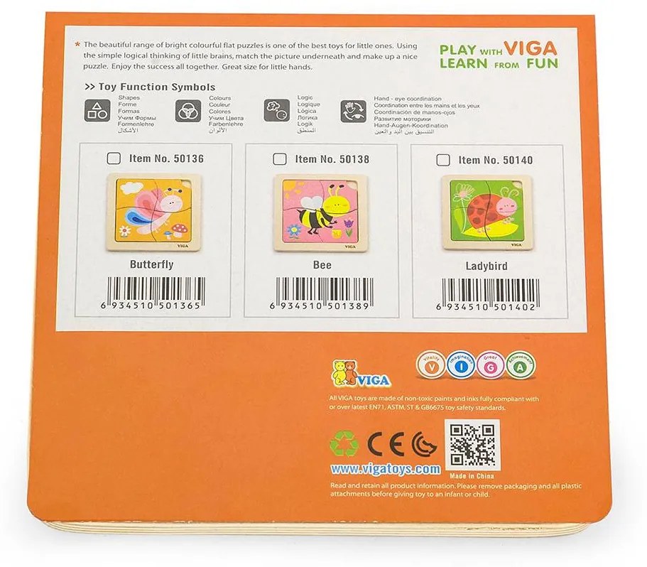 Drevené puzzle pre najmenších Viga 4 ks Motýlik