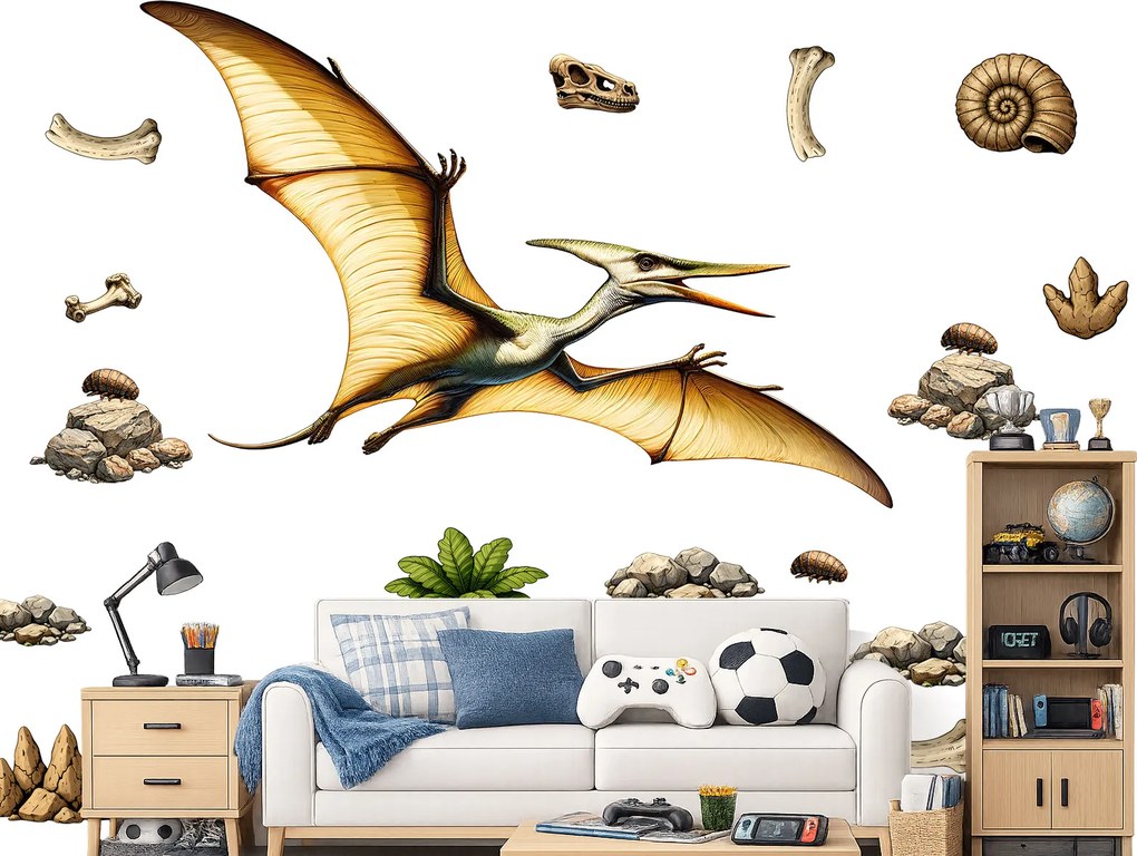 Pterodactyl textilní prelepiteľná nálepka na stenu hárok 46 x 31 cm