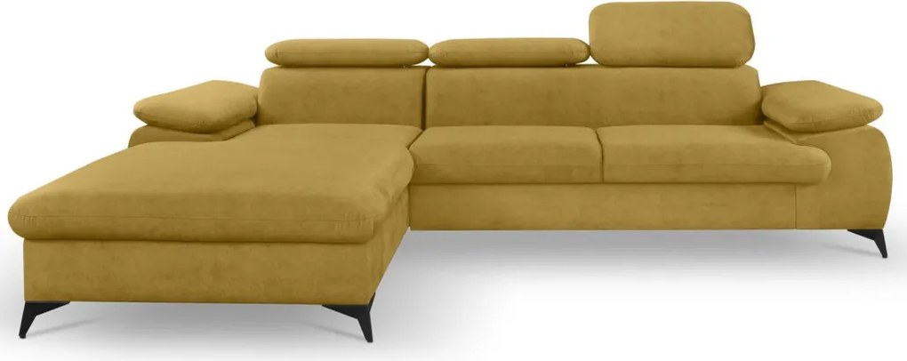 Rohová sedacia súprava Scala, kurkumovo žltá látka, ľavý roh