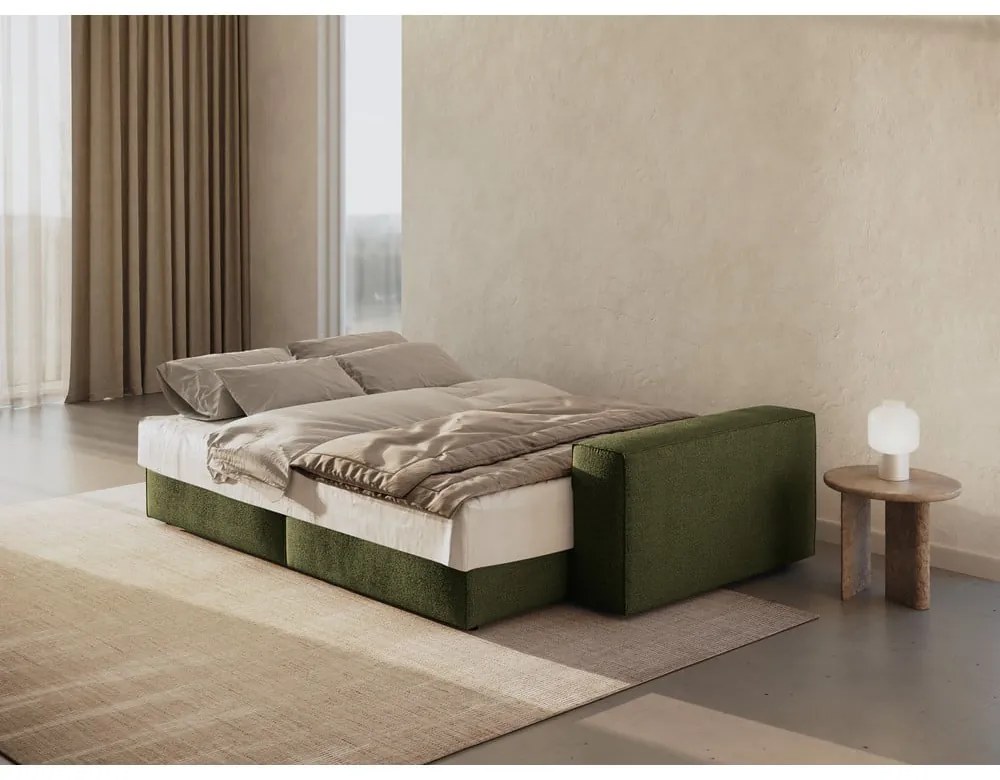 Tmavozelená rozkladacia pohovka z textílie bouclé 247 cm Jodie – Micadoni Home