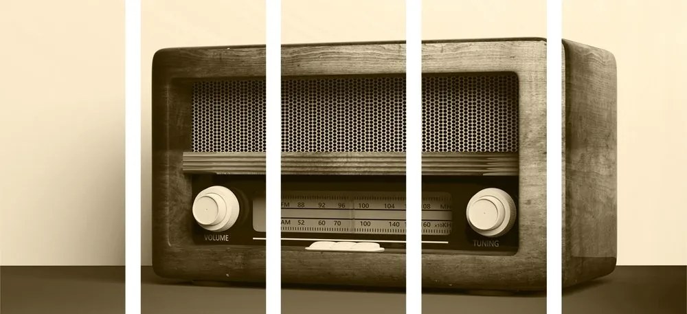 5-dielny obraz retro rádio v sépiovom prevedení